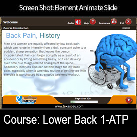 Screen shot of online ce massage course from TexasCEU for lower pain
